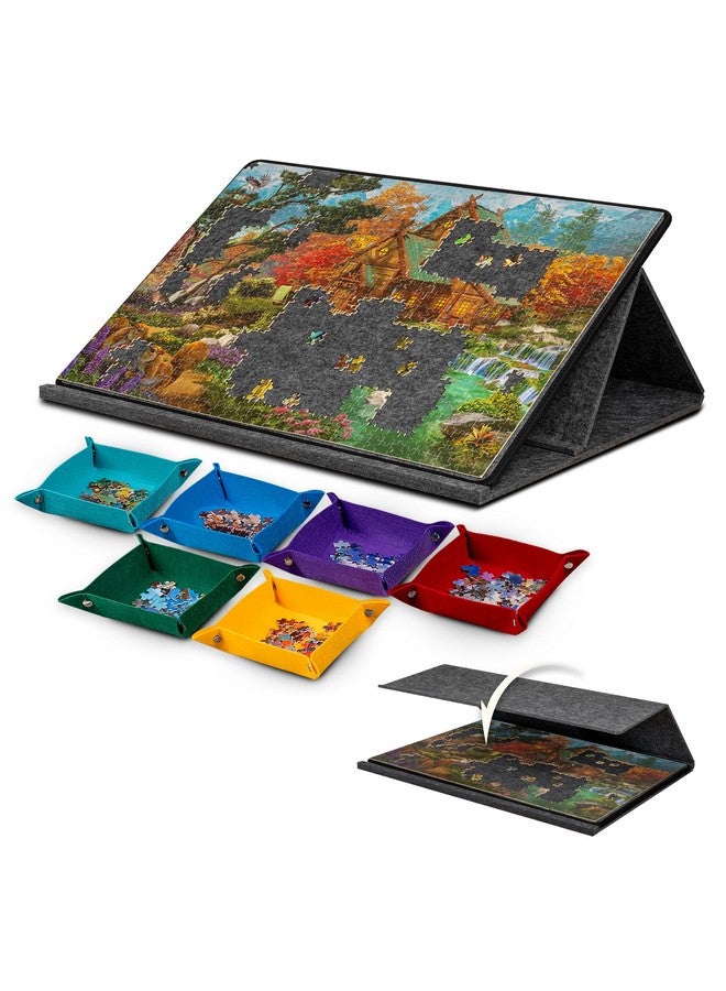 LAVIEVERT 1000 Pieces Portable Jigsaw Puzzle Board with 6 Colored Sorting Trays, Tilting Puzzle Board with 2-in-1 Stand & Cover, Lightweight Felt Jigsaw Table with Angle Adjustments - Image 1