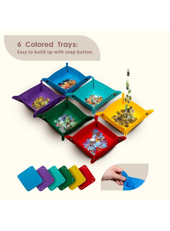 LAVIEVERT 1000 Pieces Portable Jigsaw Puzzle Board with 6 Colored Sorting Trays, Tilting Puzzle Board with 2-in-1 Stand & Cover, Lightweight Felt Jigsaw Table with Angle Adjustments - Image 4