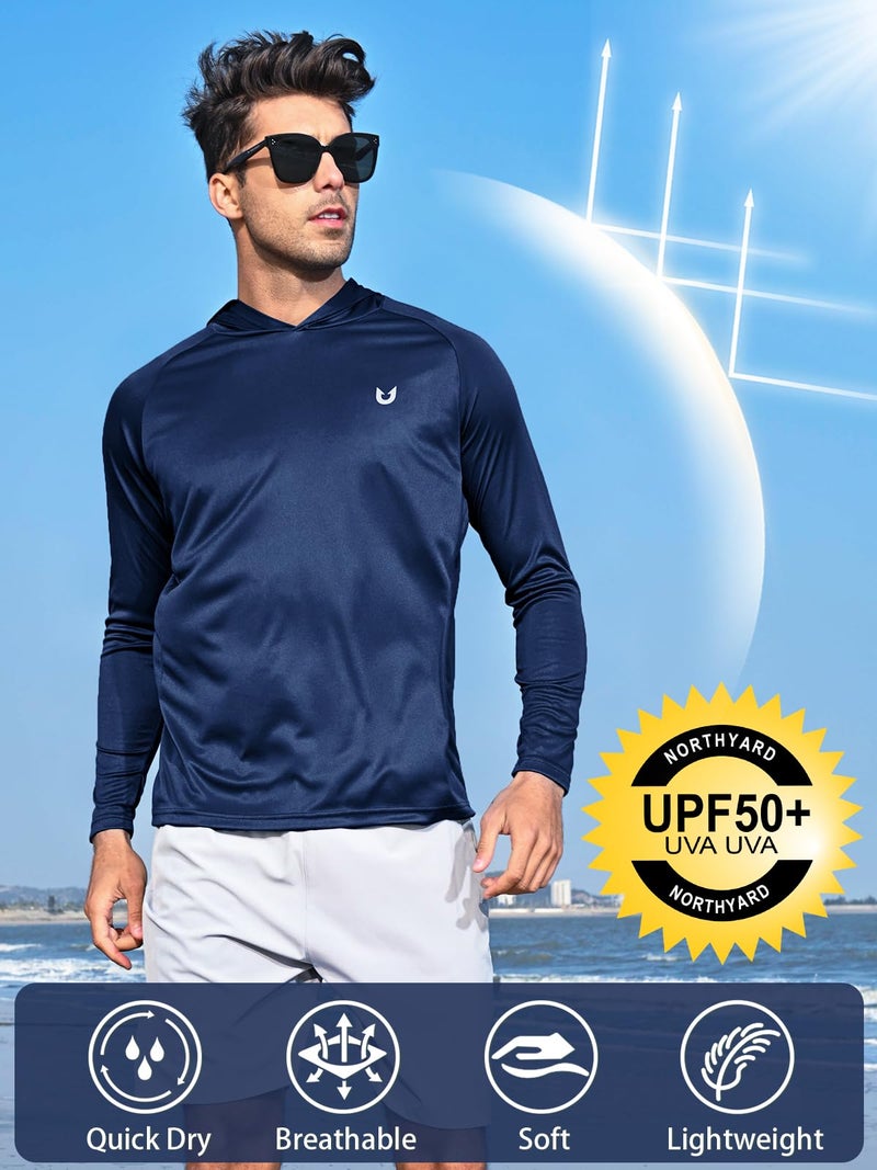 NORTHYARD قميص هودي للرجال من NORTHYARD بUPF 50+ واقي من الشمس بأكمام طويلة لحماية من الشمس SPF قميص سباحة UV للجري والمشي وصيد السمك - لون كحلي L - Image 2
