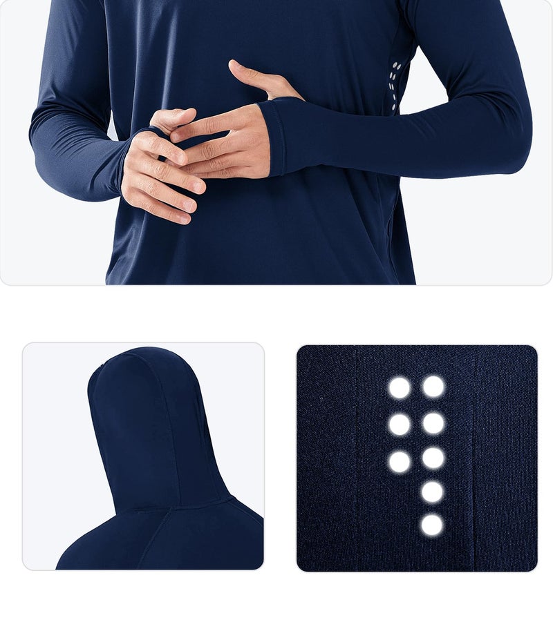 NORTHYARD قميص هودي للرجال من NORTHYARD بUPF 50+ واقي من الشمس بأكمام طويلة لحماية من الشمس SPF قميص سباحة UV للجري والمشي وصيد السمك - لون كحلي L - Image 3