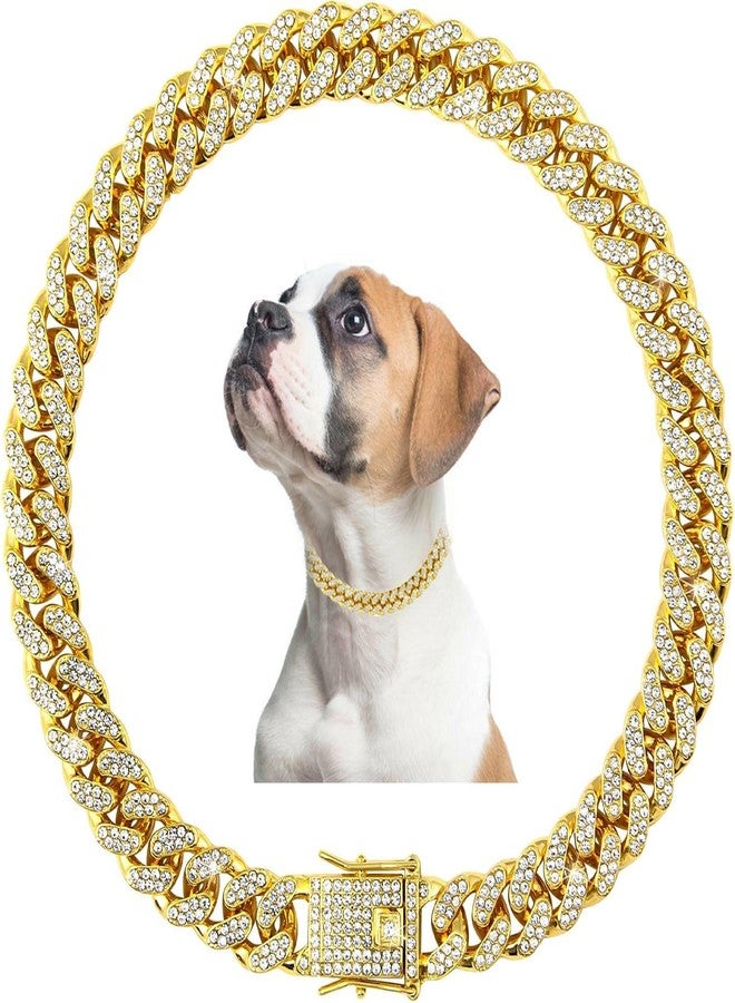 Weimostar Gold Chain Dog Collar,Bling Dog Necklace Diamond Rhinestone Sparkly Jewelry Metal Cuban Link Puppy Collar for XXS XS Small Medium Girl Boy Pets Cats Kitten 10 Inch - Image 1