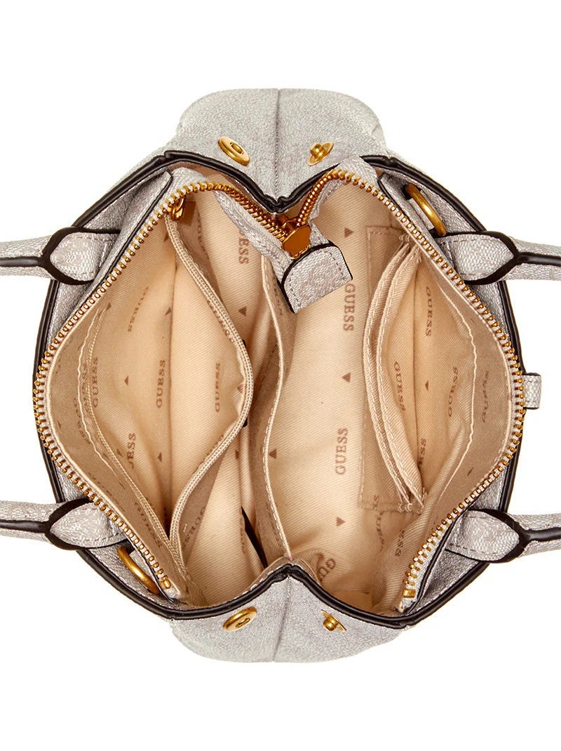 GUESS G James Logo Satchel Denim Logo Crossbody Bag Camera bag White - Image 4