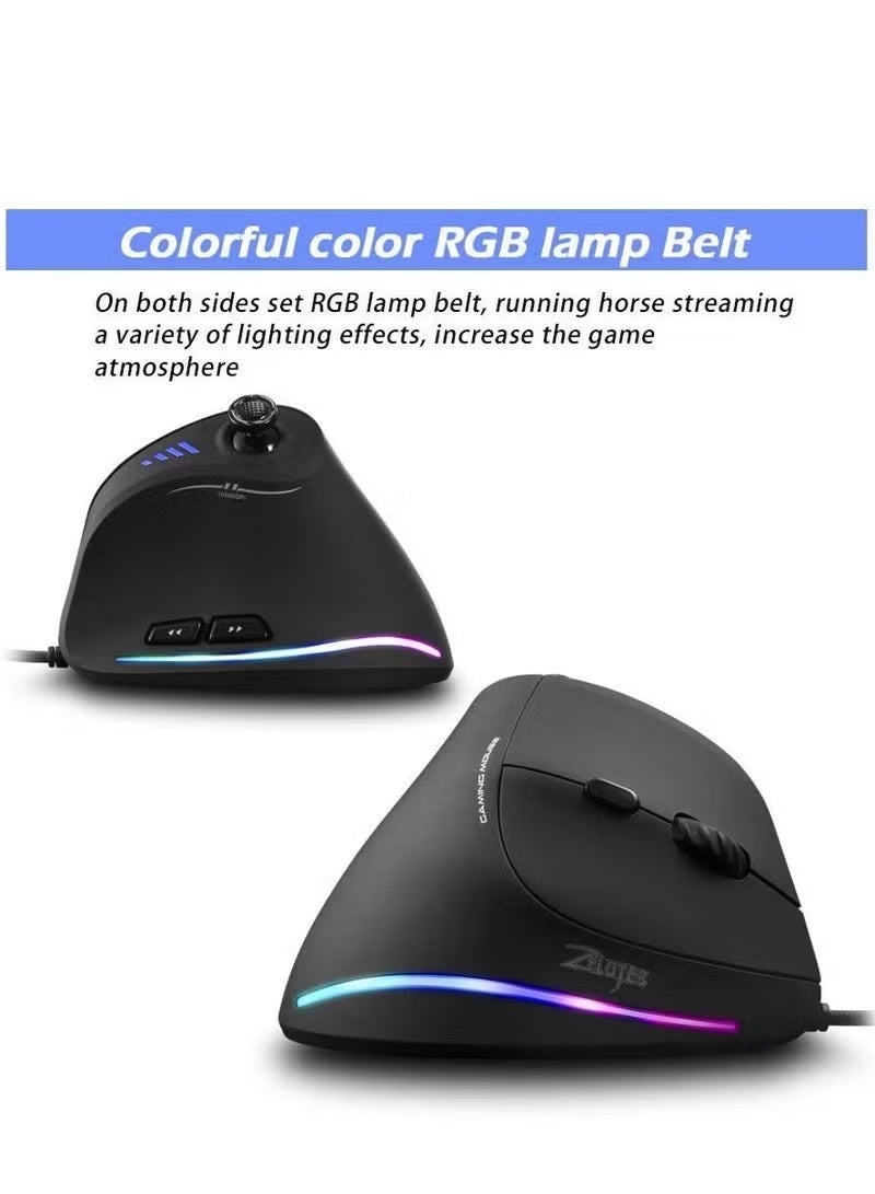 Wired Gaming Mouse with Joystick,10000DPI,11 Programmable Buttons,RGB,USB Optical Corded Vertical Ergonomic Mouse,Mice for Laptop,PC,Mac,Black - Image 2