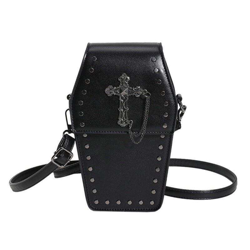 LOTUSTAR Goth Purse Coffin Black Cross Halloween Purses Clutch Shoulder Bag Small Crossbody Bag Spooky Horror Cute Wallet - Image 1