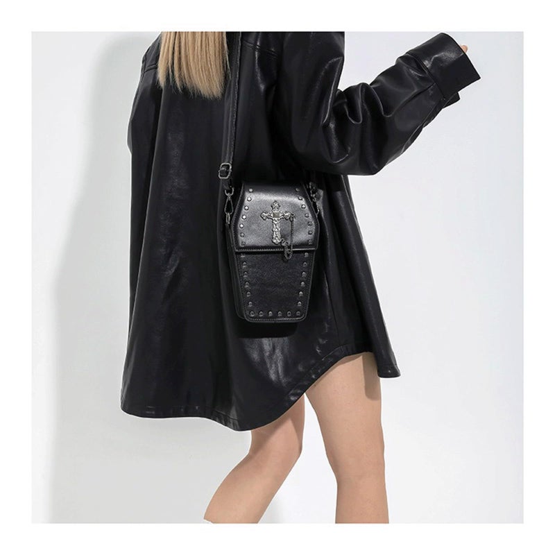 LOTUSTAR Goth Purse Coffin Black Cross Halloween Purses Clutch Shoulder Bag Small Crossbody Bag Spooky Horror Cute Wallet - Image 2