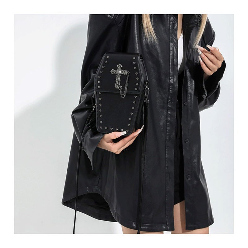 LOTUSTAR Goth Purse Coffin Black Cross Halloween Purses Clutch Shoulder Bag Small Crossbody Bag Spooky Horror Cute Wallet - Image 4