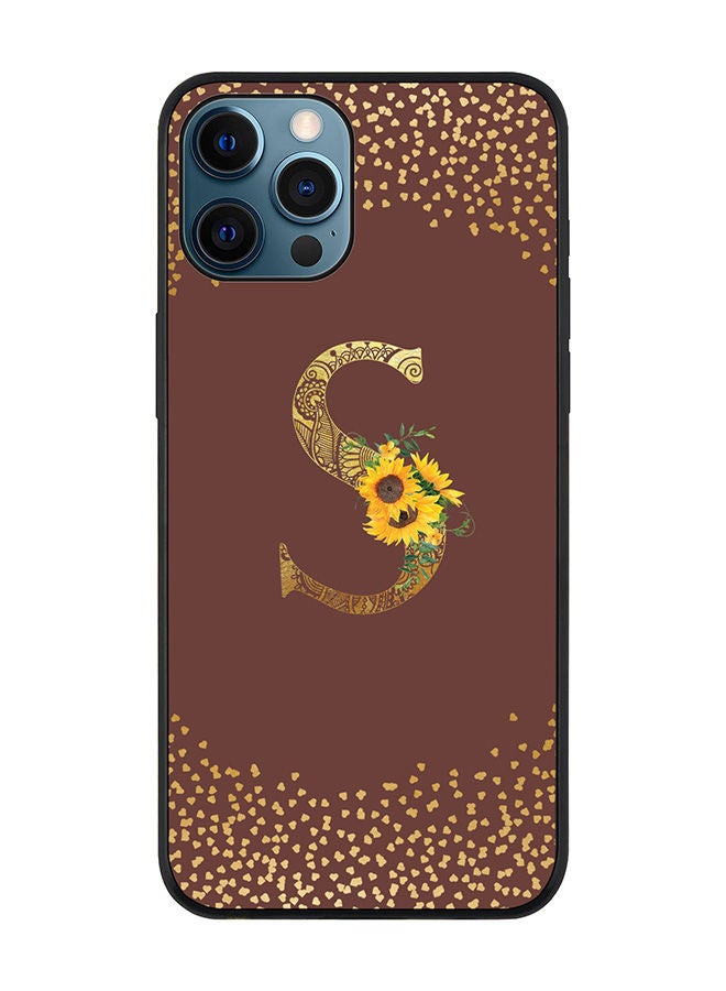 Stylizedd Rugged Black edge case for Apple iPhone 12 Pro Slim fit Soft Case Flexible Rubber Edges Anti Drop TPU Gel Thin Cover - Custom Monogram Initial Letter Floral Pattern Alphabet - S (Brown ) - Image 1