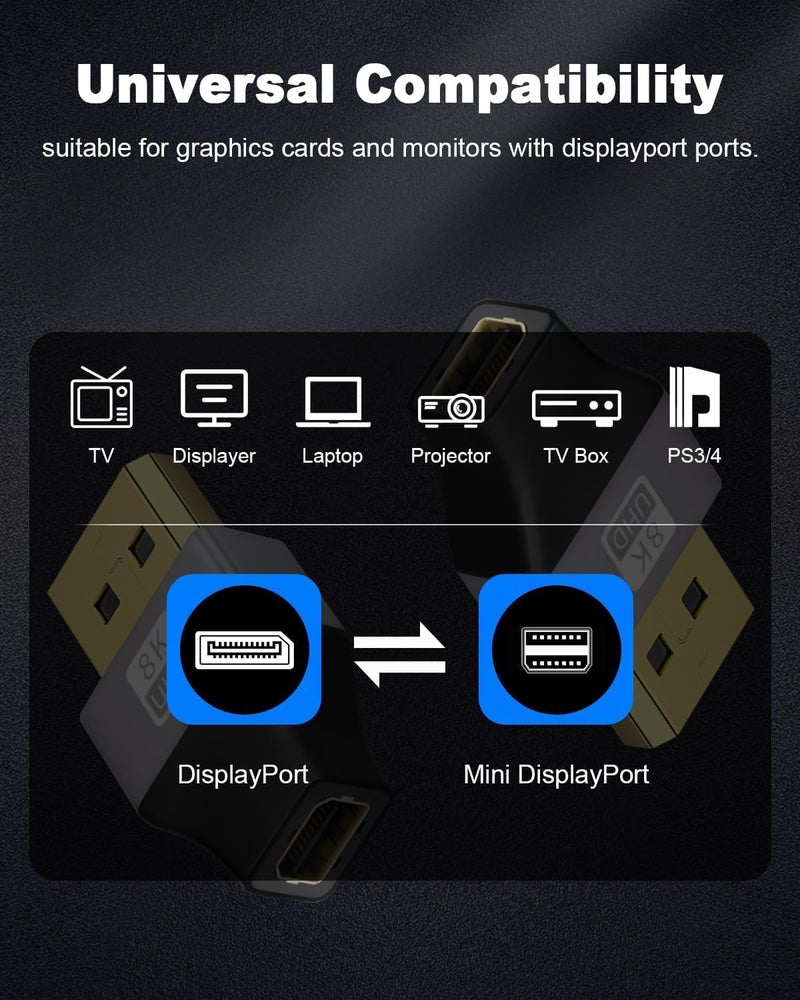 Tobo 8K DisplayPort to Mini DisplayPort Adapter, DP Male to Mini DP Female, 8K@60Hz UHD Video for Laptop, PC, Monitor, TV - Image 4