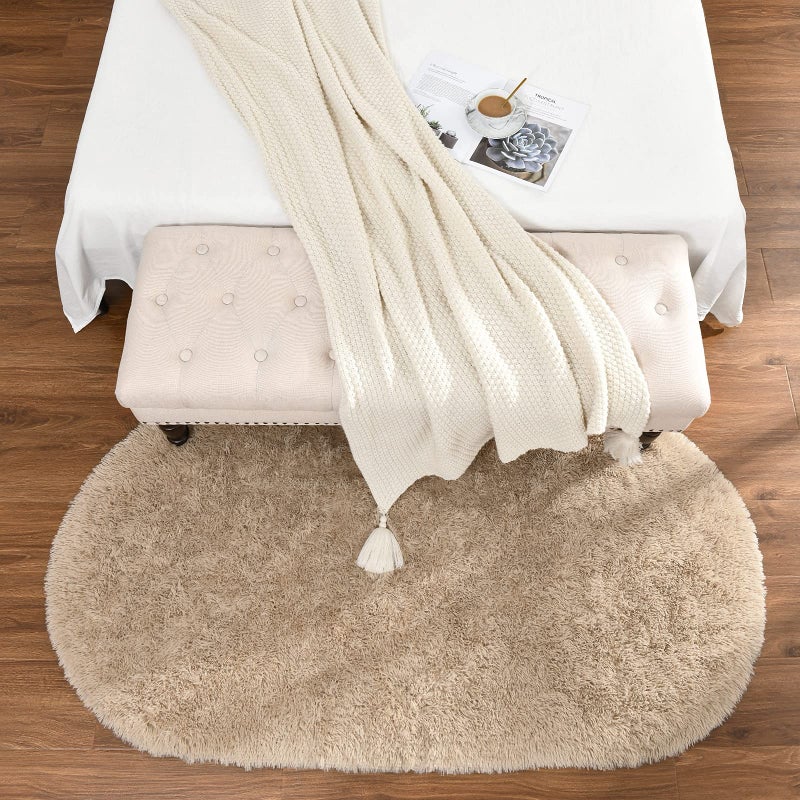 Softlife Fluffy Rugs for Bedroom  Shag Cute Area Rug for Girls and Kids Baby Room Home Decor Fall Decor  2.6 x 5.3 Feet Oval Indoor Carpet for Nursery Dorm Living Room  Camel - Image 3