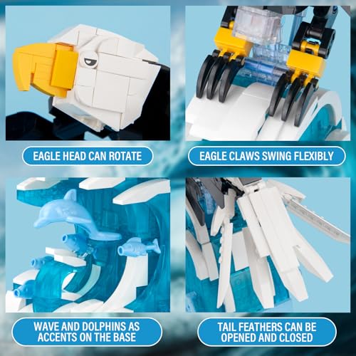 Vziimo Ideas Eagle Animals Building Set MOC Eagle Creative Bird Model Creator 2 in 1 Animal Lover Owl Birds Kit Collectible Gifts Toys for Adults and Teens Age 14 1018 PCS - Image 5