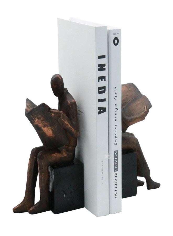 Lukitas Copper Newspaper Decorative Bookends, Heavy Duty Reader Book Ends Non-Slip, Vintage Home Décor Accessories for Study Office Deck Bookshelf, Resin, 1Pair/2Piece 8'' - Image 2
