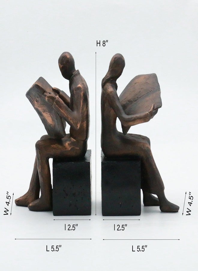 Lukitas Copper Newspaper Decorative Bookends, Heavy Duty Reader Book Ends Non-Slip, Vintage Home Décor Accessories for Study Office Deck Bookshelf, Resin, 1Pair/2Piece 8'' - Image 3