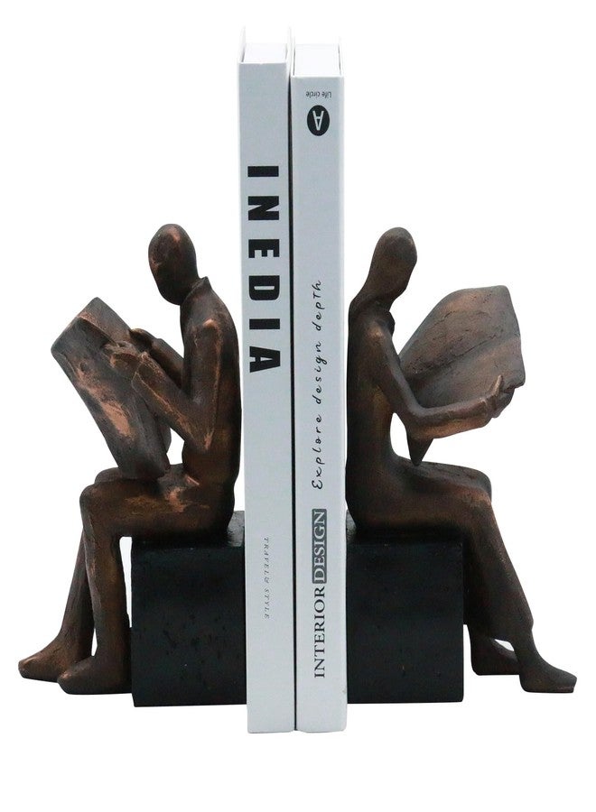 Lukitas Copper Newspaper Decorative Bookends, Heavy Duty Reader Book Ends Non-Slip, Vintage Home Décor Accessories for Study Office Deck Bookshelf, Resin, 1Pair/2Piece 8'' - Image 1