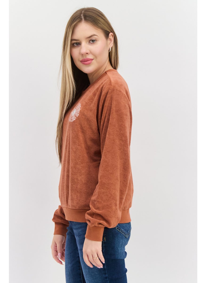 Women Crew Neck Embroidered Print Long Sleeves Sweatshirt, Rust - pzsku/Z9050951A39ECB174CD6DZ/45/_/1737642454/d70f3ffe-4221-4184-935c-d9f2ff06fd5b