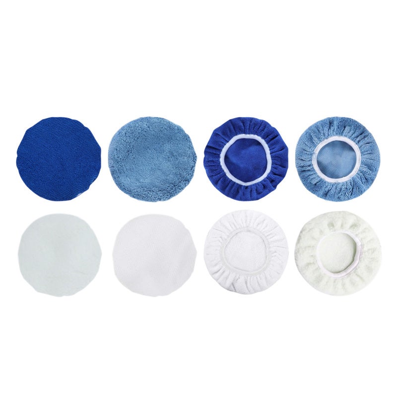 Car Polishing Pad Bonnet 8-Piece Set Microfiber Cotton Wool Coral Fleece - Washable Reusable Waxer Bonnet for Car Boat Motorcycle Polishing - Image 3