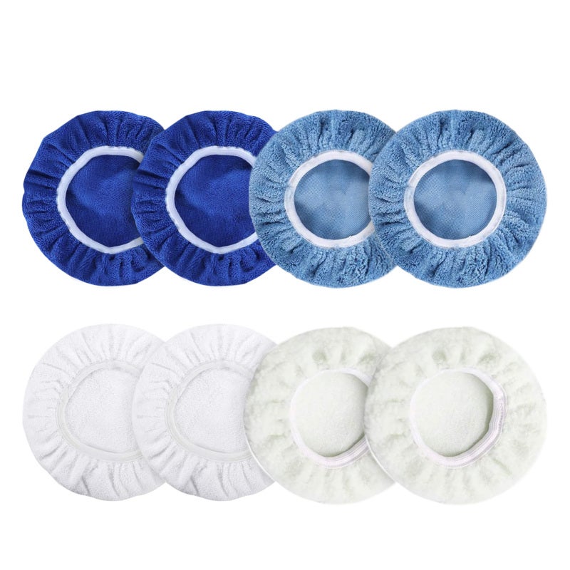Car Polishing Pad Bonnet 8-Piece Set Microfiber Cotton Wool Coral Fleece - Washable Reusable Waxer Bonnet for Car Boat Motorcycle Polishing - Image 1