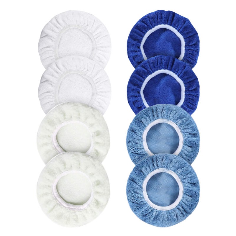 Car Polishing Pad Bonnet 8-Piece Set Microfiber Cotton Wool Coral Fleece - Washable Reusable Waxer Bonnet for Car Boat Motorcycle Polishing - Image 5