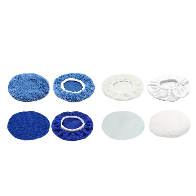 Car Polishing Pad Bonnet 8-Piece Set Microfiber Cotton Wool Coral Fleece - Washable Reusable Waxer Bonnet for Car Boat Motorcycle Polishing - Image 2