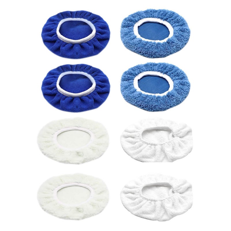 Car Polishing Pad Bonnet 8-Piece Set Microfiber Cotton Wool Coral Fleece - Washable Reusable Waxer Bonnet for Car Boat Motorcycle Polishing - Image 4
