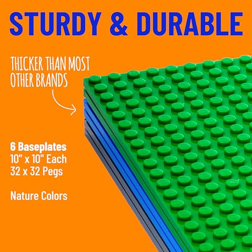 Strictly Briks Stackable Baseplates - 6 Pack Compatible with Lego & Major Brick Brands, 10 x 10 in with 32 x 32 Studs, Toy Building Plates Boards, Blue Grey Green - Image 2