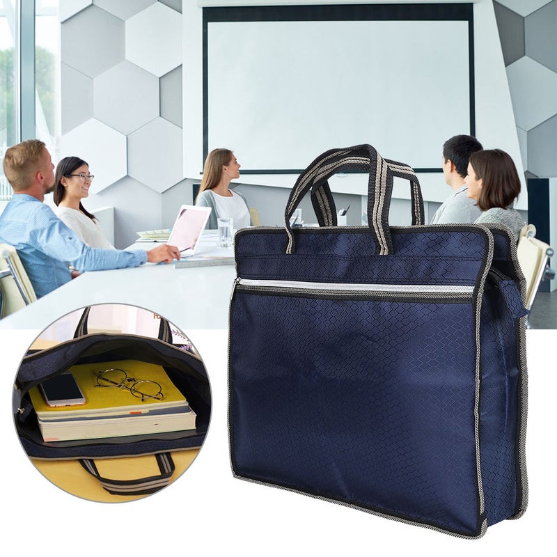 Portable Waterproof Oxford Cloth File Bag Zippered Business Meeting Document Organizer (Blue) - Image 5