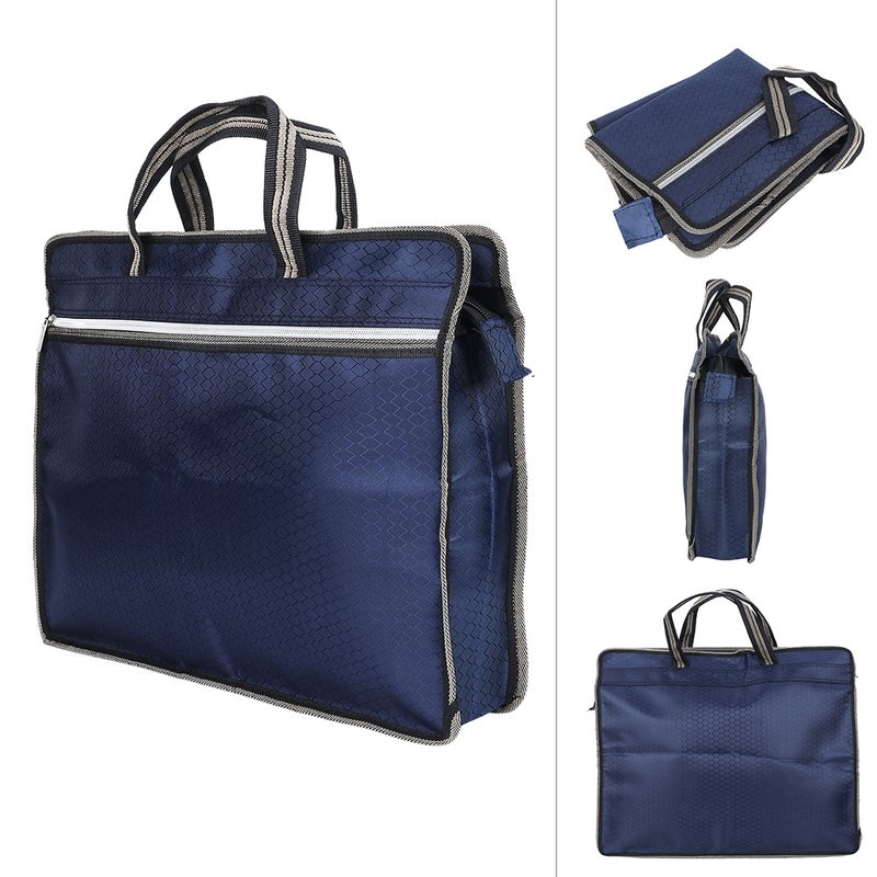 Portable Waterproof Oxford Cloth File Bag Zippered Business Meeting Document Organizer (Blue) - Image 3