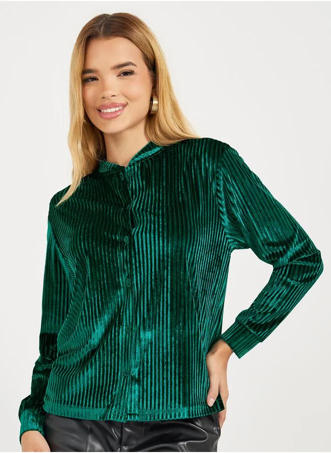 Styli Textured Velvet Look Relaxed Fit Shirt