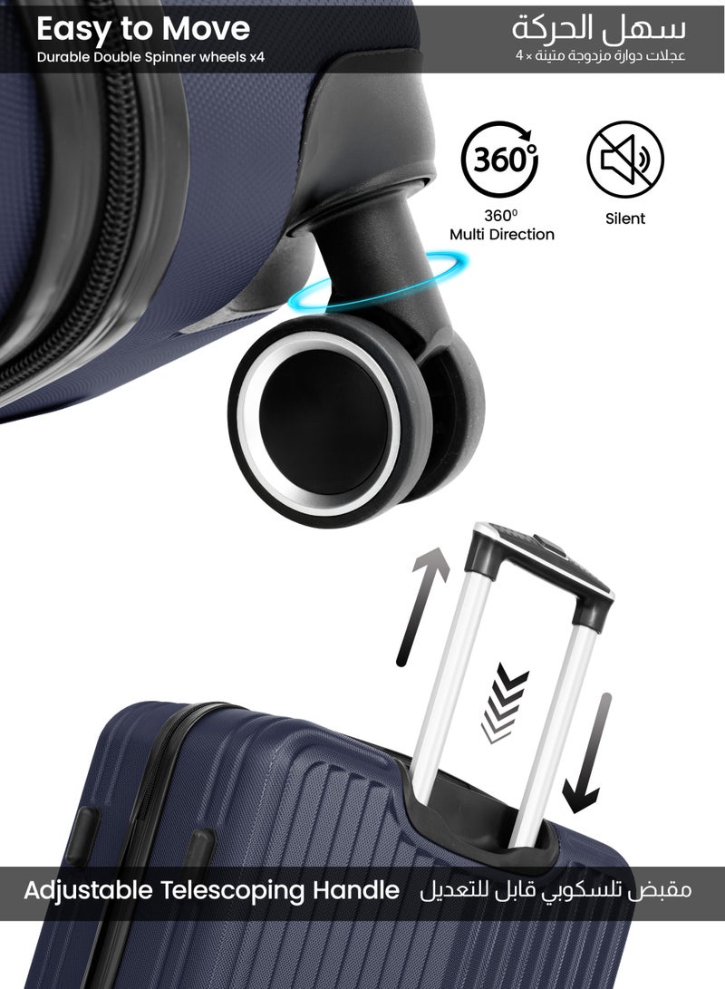 PARAJOHN Ridge 28-Inch Large ABS Hard Case Checked-In Luggage Trolley Bag – 30kg Capacity, 8 Spinner Wheels & Lock, Navy Blue - Image 3