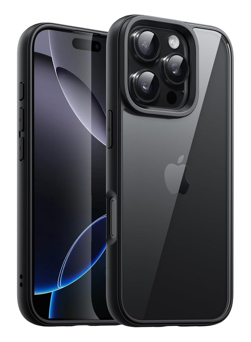 Case for iPhone 16 Pro 6.3-Inch, Shockproof Phone Bumper Cover, Solid Color Matte TPU Frame, Anti-Scratch Clear Back (Black) - Image 1