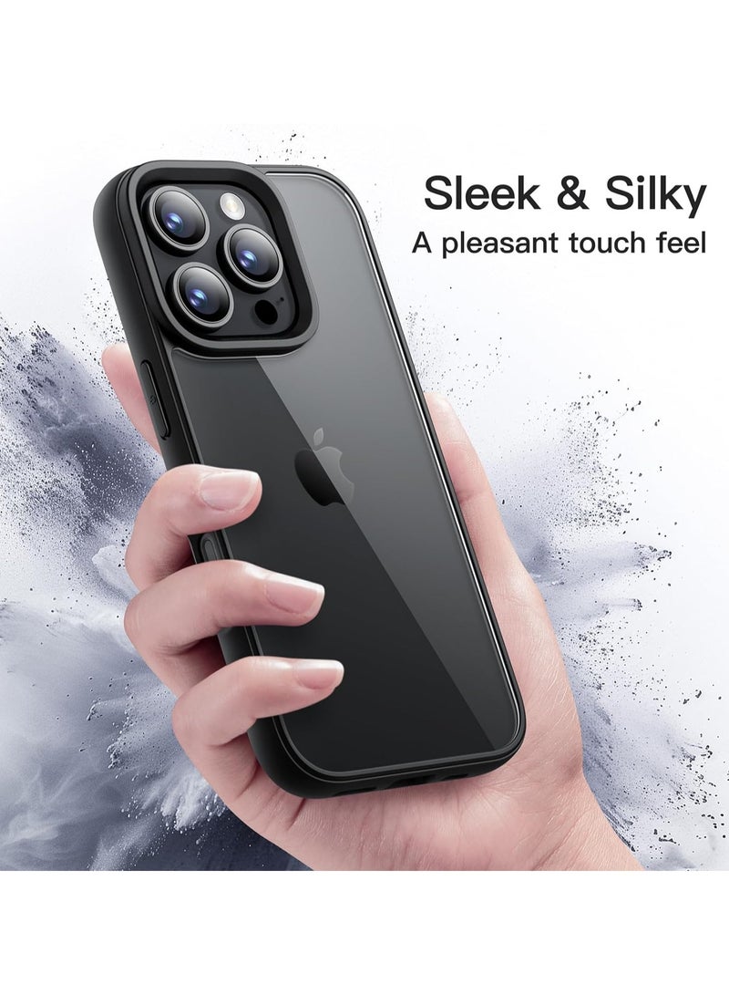 Case for iPhone 16 Pro 6.3-Inch, Shockproof Phone Bumper Cover, Solid Color Matte TPU Frame, Anti-Scratch Clear Back (Black) - Image 2