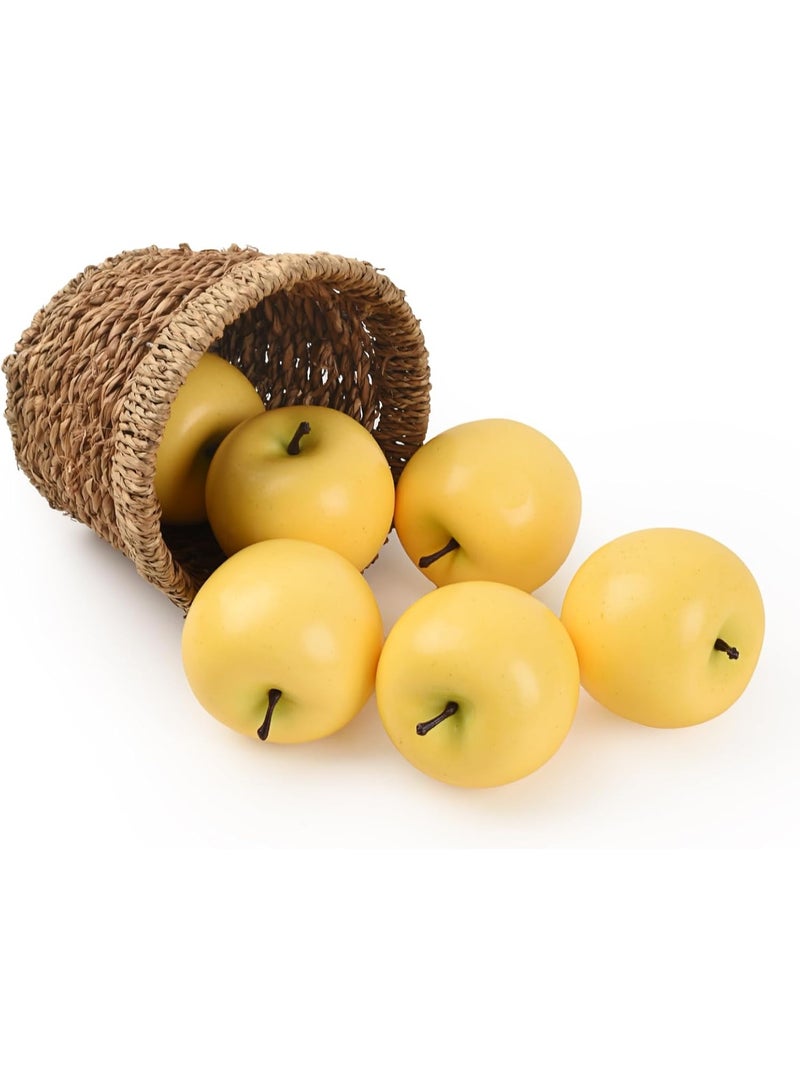 LATIFA Artificial Apples, 6 Pcs Bright Yellow Simulation Apples Fake Fruits for Home Kitchen Fruit Model Cabinet Decor Photography Props - Image 1
