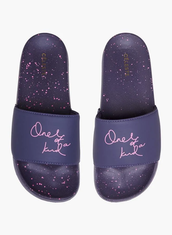 Celeste Women Slogan Print Slides