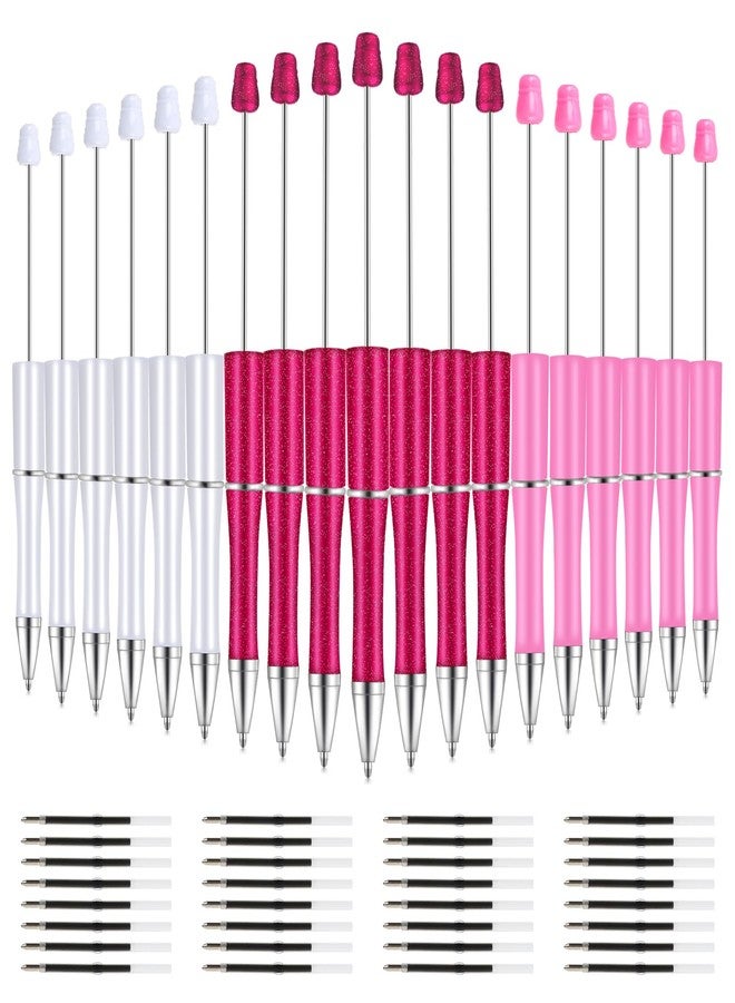 Whaline 24Pcs Valentine Pink White Beaded Pens Bulk Red Pink White 3 Colors Ballpoint Pen Retractable Writing with Extra Refills for DIY Office School Supplies - Image 1
