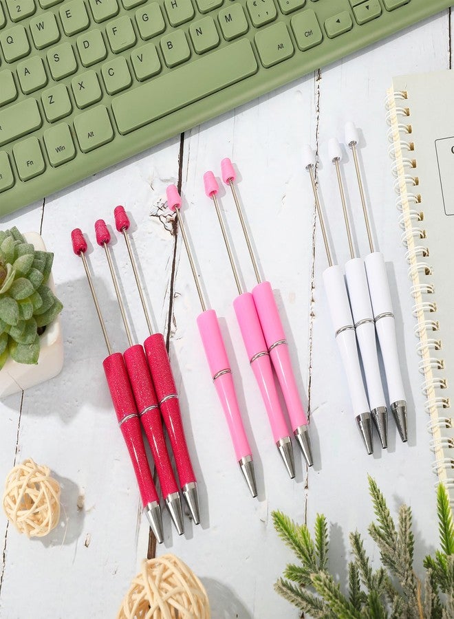 Whaline 24Pcs Valentine Pink White Beaded Pens Bulk Red Pink White 3 Colors Ballpoint Pen Retractable Writing with Extra Refills for DIY Office School Supplies - Image 5