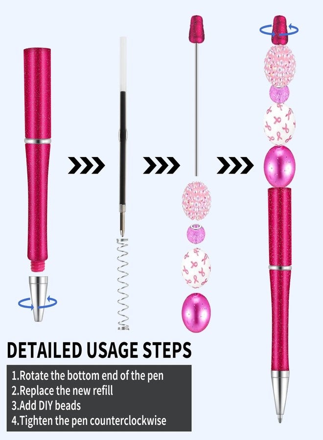 Whaline 24Pcs Valentine Pink White Beaded Pens Bulk Red Pink White 3 Colors Ballpoint Pen Retractable Writing with Extra Refills for DIY Office School Supplies - Image 3