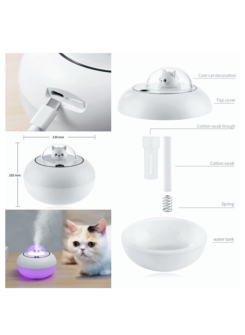 SOLARAE 300ml Mini Humidifiers for Home Car, Ultrasonic Quiet USB Desk Humidifier with 7 Colors Light, Waterless Auto-Off, Safe BPA Free for Baby Room Yoga Office Bedroom (White) - Image 2