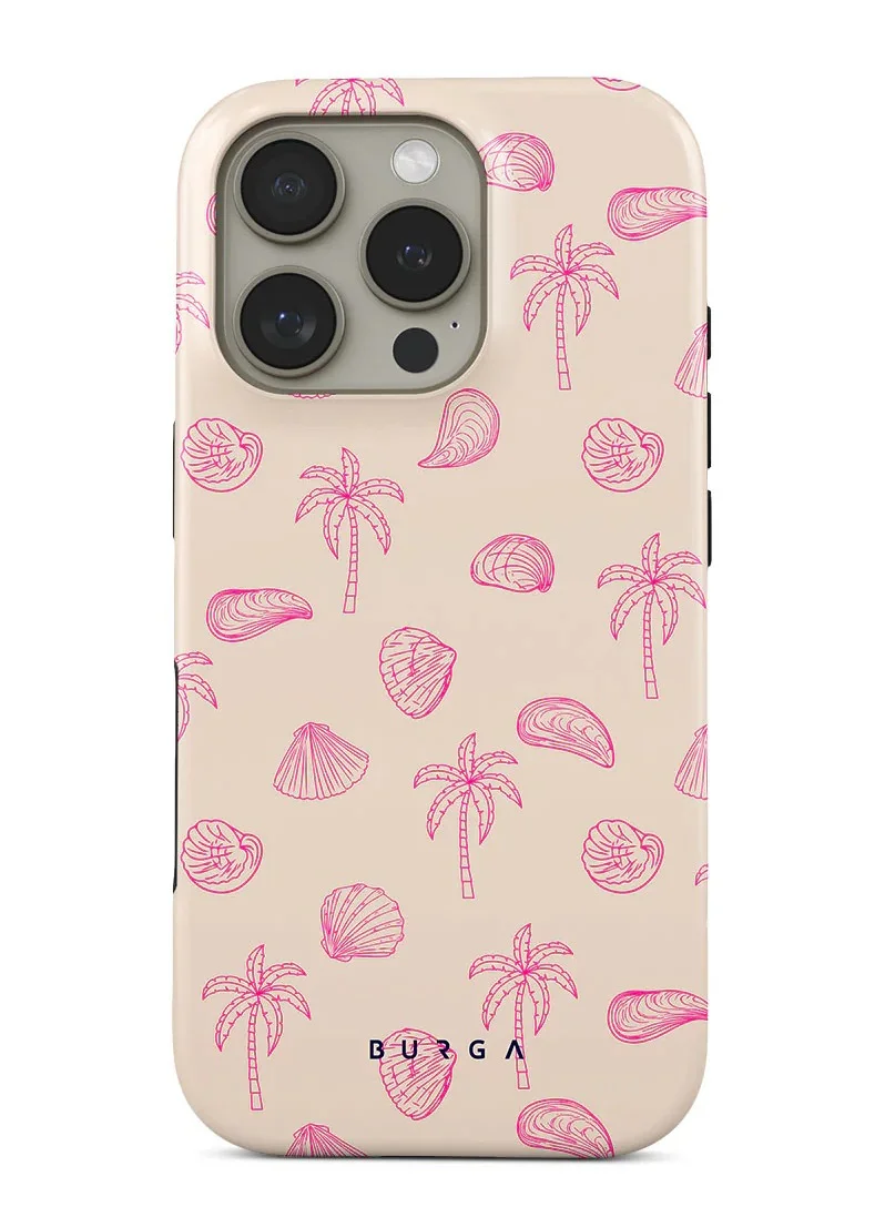 BURGA iPhone 16 Pro Case, 2 Piece Hard Shell + TPU Interior, Shock Absorption, All Port Accessible, Raised Bezel For Screen & Camera Protection, Never Fading HQ Print,Beach Please