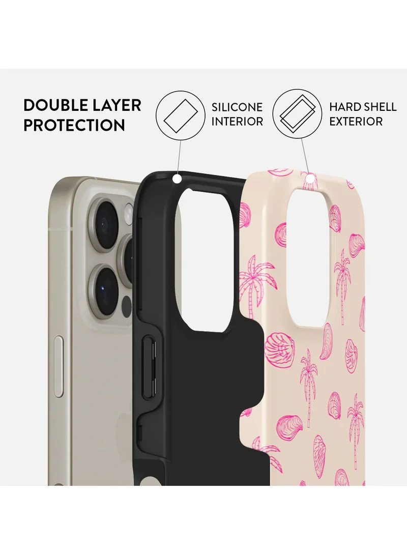 BURGA iPhone 16 Pro Case, 2 Piece Hard Shell + TPU Interior, Shock Absorption, All Port Accessible, Raised Bezel For Screen & Camera Protection, Never Fading HQ Print,Beach Please