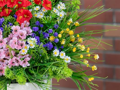 Green Moon 23 Bundles Artificial Plants Outdoor with Colorful Flower, Greenery Shrubs Realistic UV Resistant for Outside Home Planter Porch Patio Yard Decor - Image 5