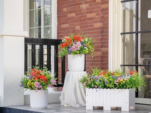 Green Moon 23 Bundles Artificial Plants Outdoor with Colorful Flower, Greenery Shrubs Realistic UV Resistant for Outside Home Planter Porch Patio Yard Decor - Image 4