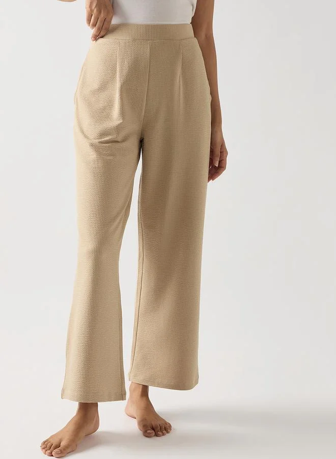 Femmella  Beige Cotton Knit Straight Fit Pants for Women | Best Price UAE