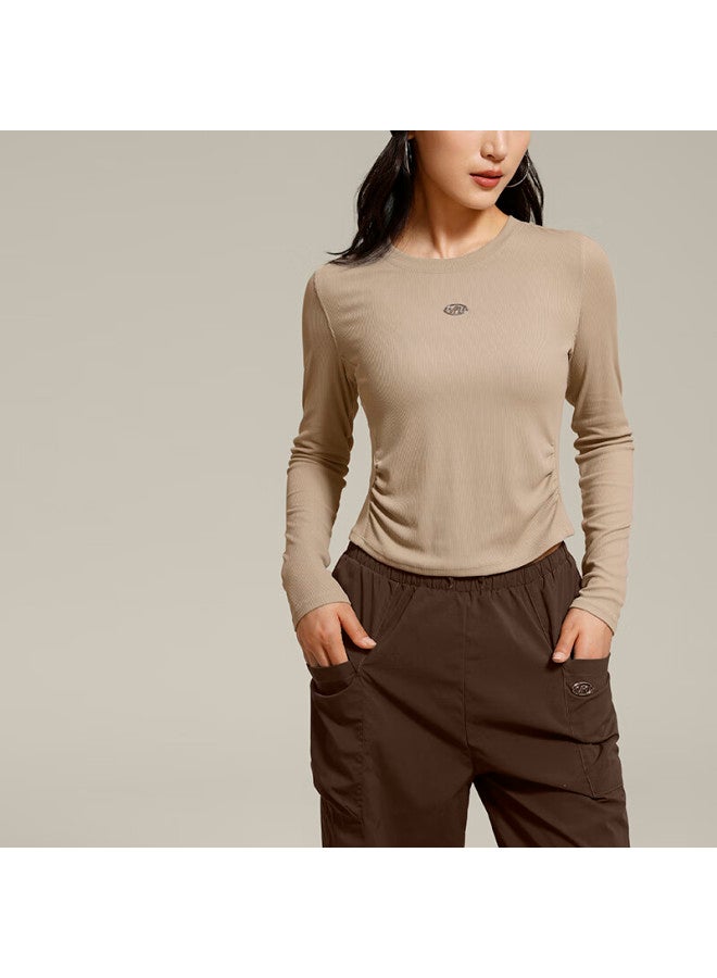 Vfu Quick-dry Women's Yoga Top, Outdoor Sun Protection, Moisture-wicking, Running And Fitness Wear, Autumn Season, Roasted Milk Apricot Color, Size L - Image 2