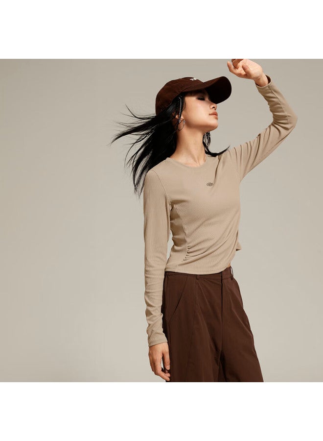 Vfu Quick-dry Women's Yoga Top, Outdoor Sun Protection, Moisture-wicking, Running And Fitness Wear, Autumn Season, Roasted Milk Apricot Color, Size L - Image 4