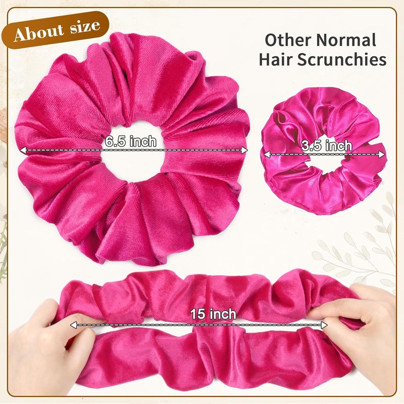 CEELGON Shocking Pink Big Velvet Scrunchie 6.5 Inches Jumbo Scrunchies Hair Ties Oversized Ponytail Holder for Thick Curly Hair Extra Large Hair Accessories for Women (Shocking Pink) - Image 2
