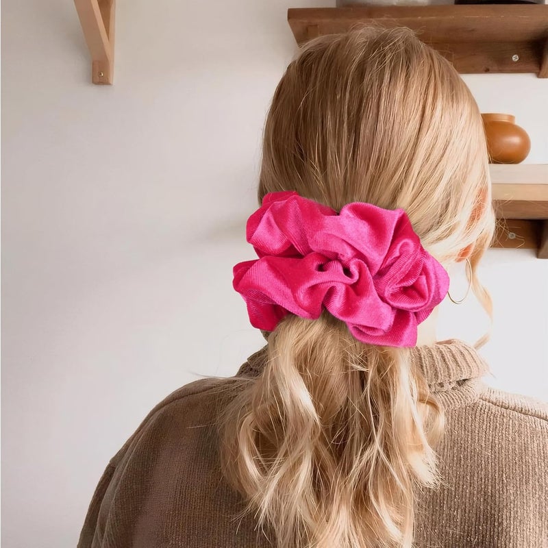 CEELGON Shocking Pink Big Velvet Scrunchie 6.5 Inches Jumbo Scrunchies Hair Ties Oversized Ponytail Holder for Thick Curly Hair Extra Large Hair Accessories for Women (Shocking Pink) - Image 4
