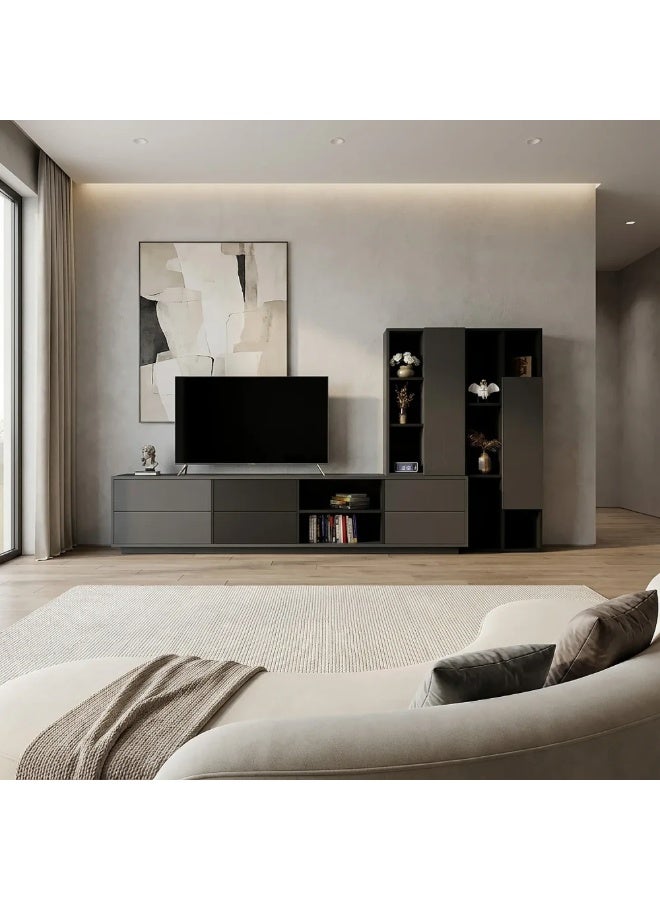 Stylish Home TV stand with side unit – Black x Gray – Modern – TV63-SR - Image 1