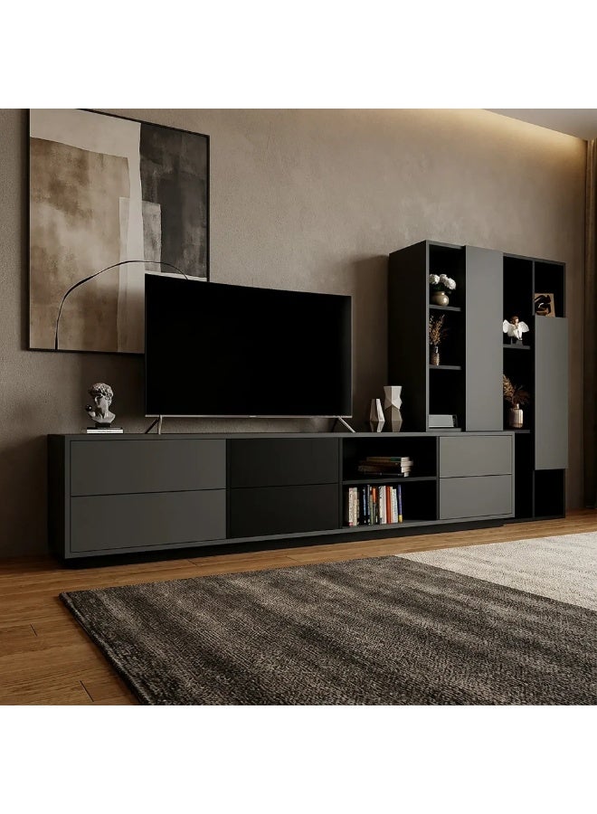 Stylish Home TV stand with side unit – Black x Gray – Modern – TV63-SR - Image 4