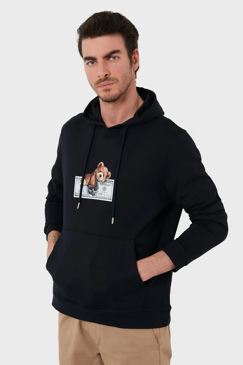 اكسي Cotton Printed Kangaroo Pocket Hooded Sweat Men's Sweat 6141004