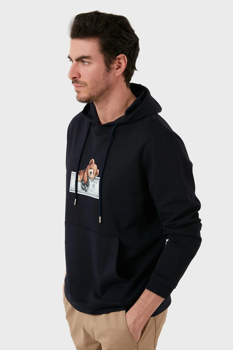 اكسي Cotton Printed Kangaroo Pocket Hooded Sweat Men's Sweat 6141004