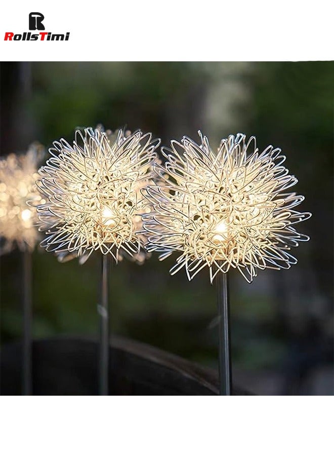 RollsTimi  2pcs Solar Aluminum Wire Ball Ground Plug-in Lights, Outdoor Garden Lights, Simulation Dandelion Courtyard Pathway Flowerbed Patio Lawn Lights - Image 1